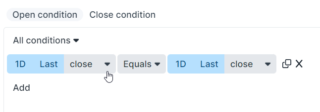 Hovering the option for condition operators