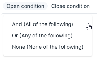 Selecting the conditions dropdown